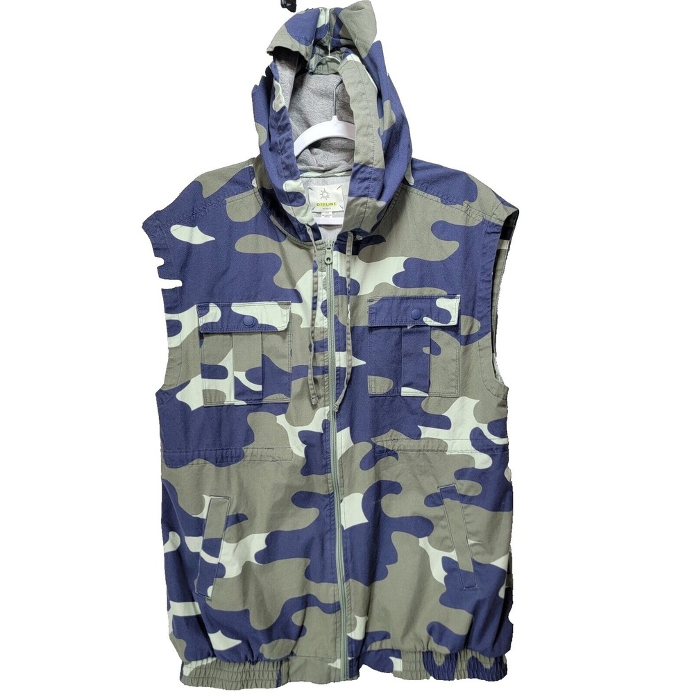 Offline Aerie Utility Vest Adult Unisex M Camo Cargo Hooded Grunge Street Skater
